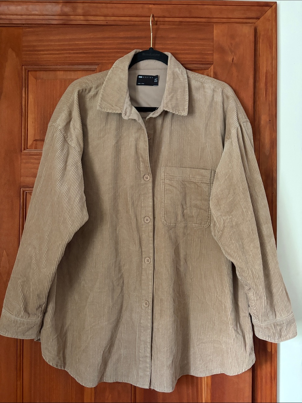 ASOS Tan Corduroy Button-Up Shirt Jacket